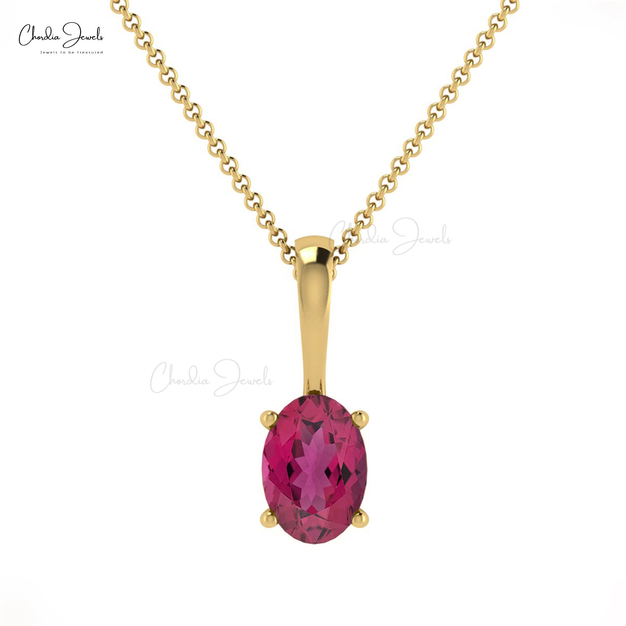 Natural Pink Tourmaline Solitaire Pendant in 0.4 Ct Gemstone 14k Real Gold Fine Jewelry