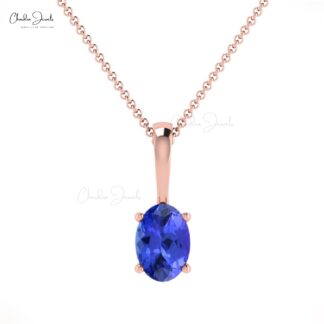 Solitaire Oval Charm With 6x4mm Tanzanite December Birthstone 14k Real Gold Pendant