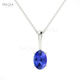 Solitaire Birthstone Pendant With 6x4mm Tanzanite 14k Solid Gold Handmade Necklace