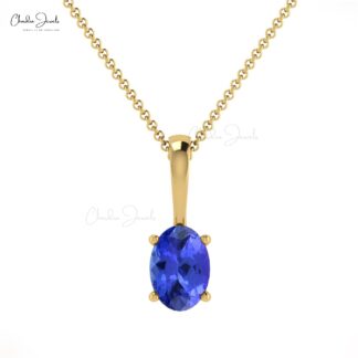Solitaire Oval Charm With 6x4mm Tanzanite December Birthstone 14k Real Gold Pendant