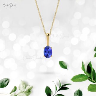 Solitaire Oval Charm With 6x4mm Tanzanite December Birthstone 14k Real Gold Pendant