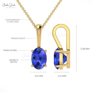 Solitaire Oval Charm With 6x4mm Tanzanite December Birthstone 14k Real Gold Pendant