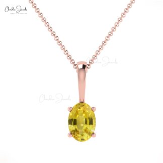 Delicate 0.58Ct Yellow Sapphire Solitaire Dainty Pendant 14k Gold Oval Cut Gemstone Jewelry