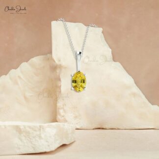 Delicate 0.58Ct Yellow Sapphire Solitaire Dainty Pendant 14k Gold Oval Cut Gemstone Jewelry