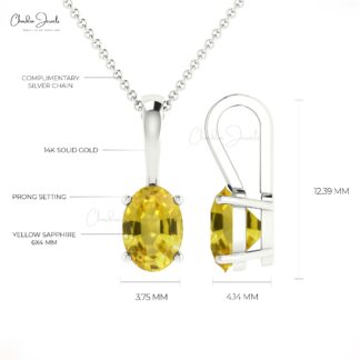 Delicate 0.58Ct Yellow Sapphire Solitaire Dainty Pendant 14k Gold Oval Cut Gemstone Jewelry