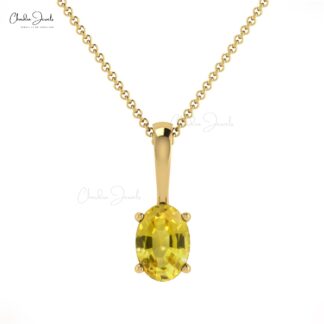 Delicate 0.58Ct Yellow Sapphire Solitaire Dainty Pendant 14k Gold Oval Cut Gemstone Jewelry
