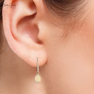 Authentic Opal Gorgeous Earrings 14k Solid Rose Gold Earrings 1mm Round Cut Certified White Diamond Earrings For Women’s