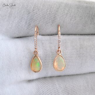 Authentic Opal Gorgeous Earrings 14k Solid Rose Gold Earrings 1mm Round Cut Certified White Diamond Earrings For Women's