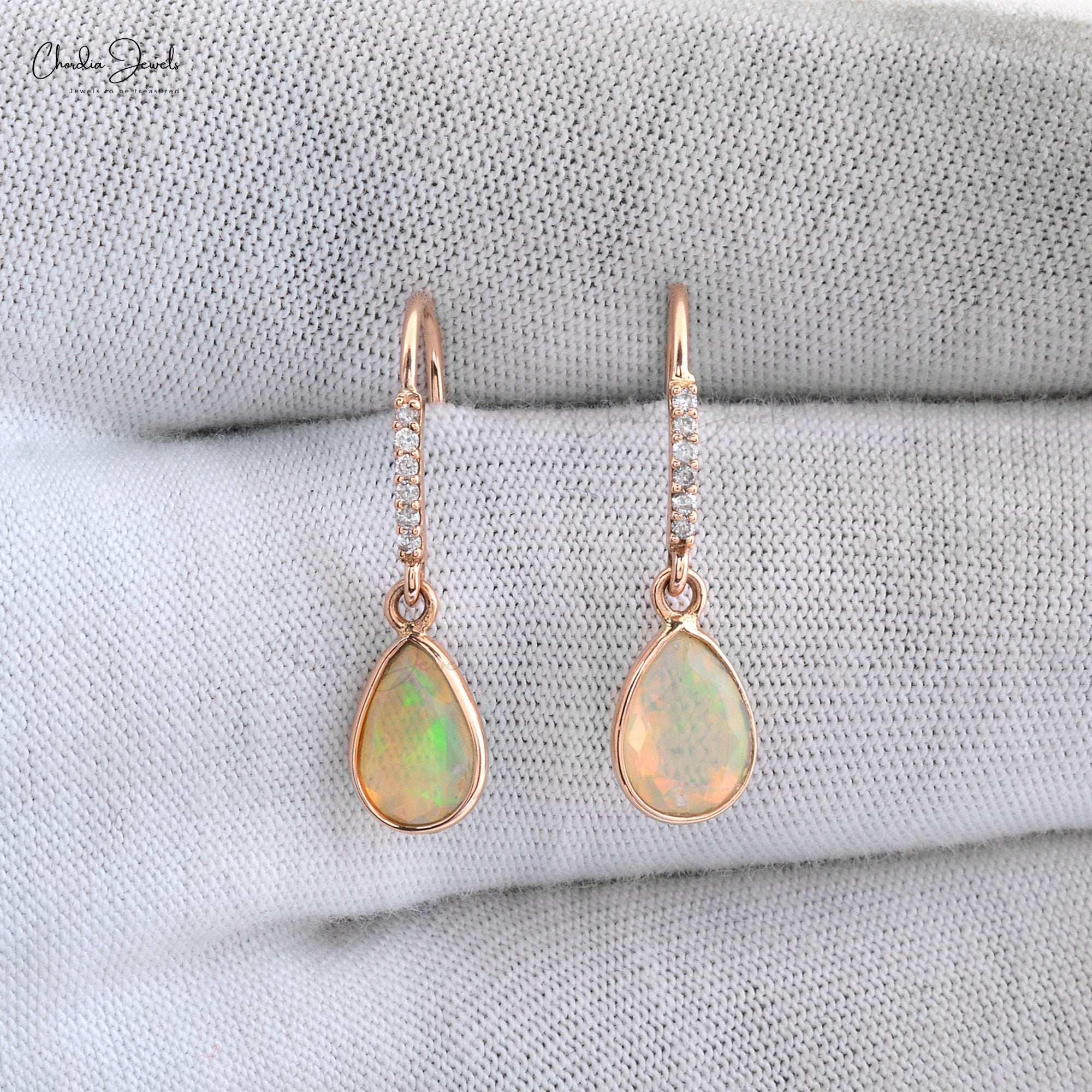 Authentic Opal Gorgeous Earrings 14k Solid Rose Gold Earrings 1mm Round Cut Certified White Diamond Earrings For Women’s