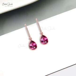 January Birthstone Pear Shaped Rhodolite Garnet Drop Dangle Earring With Diamond Accent