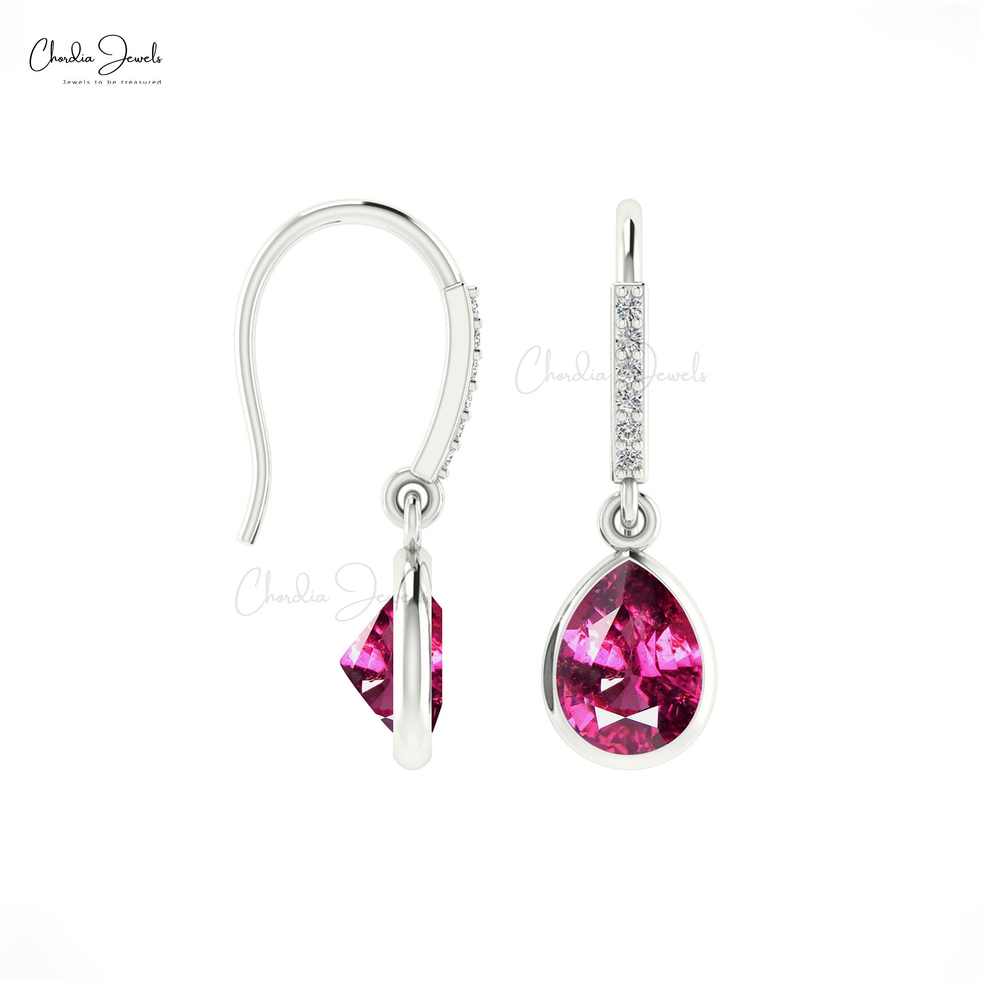 January Birthstone Pear Shaped Rhodolite Garnet Drop Dangle Earring With Diamond Accent