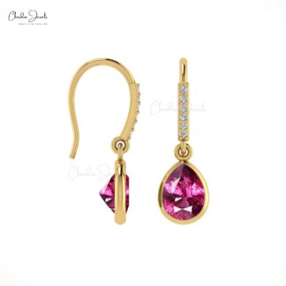 January Birthstone Pear Shaped Rhodolite Garnet Drop Dangle Earring With Diamond Accent