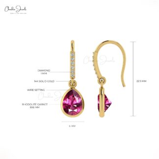 January Birthstone Pear Shaped Rhodolite Garnet Drop Dangle Earring With Diamond Accent