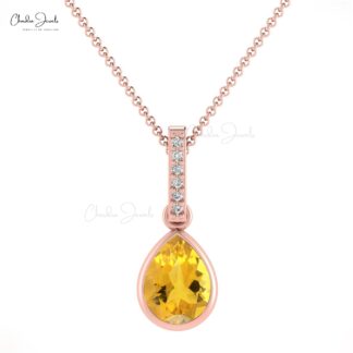 Tear Drop Wedding Charm in 14k Real Gold Citrine 0.024 Ct Gemstone And Diamond Pendant
