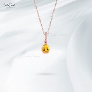 Tear Drop Wedding Charm in 14k Real Gold Citrine 0.024 Ct Gemstone And Diamond Pendant