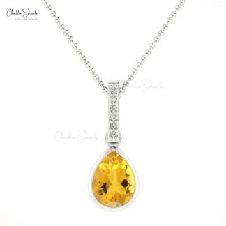 Tear Drop Wedding Charm in 14k Real Gold Citrine 0.024 Ct Gemstone And Diamond Pendant