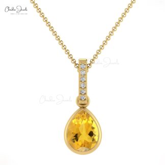 Tear Drop Wedding Charm in 14k Real Gold Citrine 0.024 Ct Gemstone And Diamond Pendant
