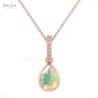 Pear Shape Dangling Charm in 14k Real Gold Fire Opal 8x6mm Ct Gemstone Mom Pendant