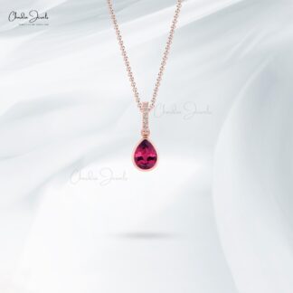 Dual Birthstone Pendant With 0.95 Ct Pink Tourmaline & Diamond 14k Real Gold Dangle Pendants
