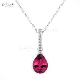 Dual Birthstone Pendant With 0.95 Ct Pink Tourmaline & Diamond 14k Real Gold Dangle Pendants