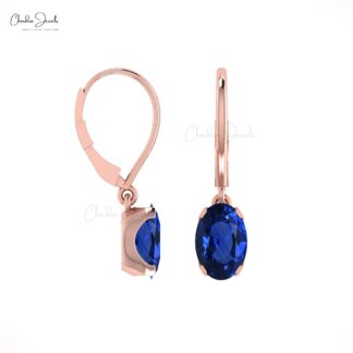 Genuine 6x4mm Blue Sapphire Dangle Earrings in 14k Solid Gold Jewelry For Women