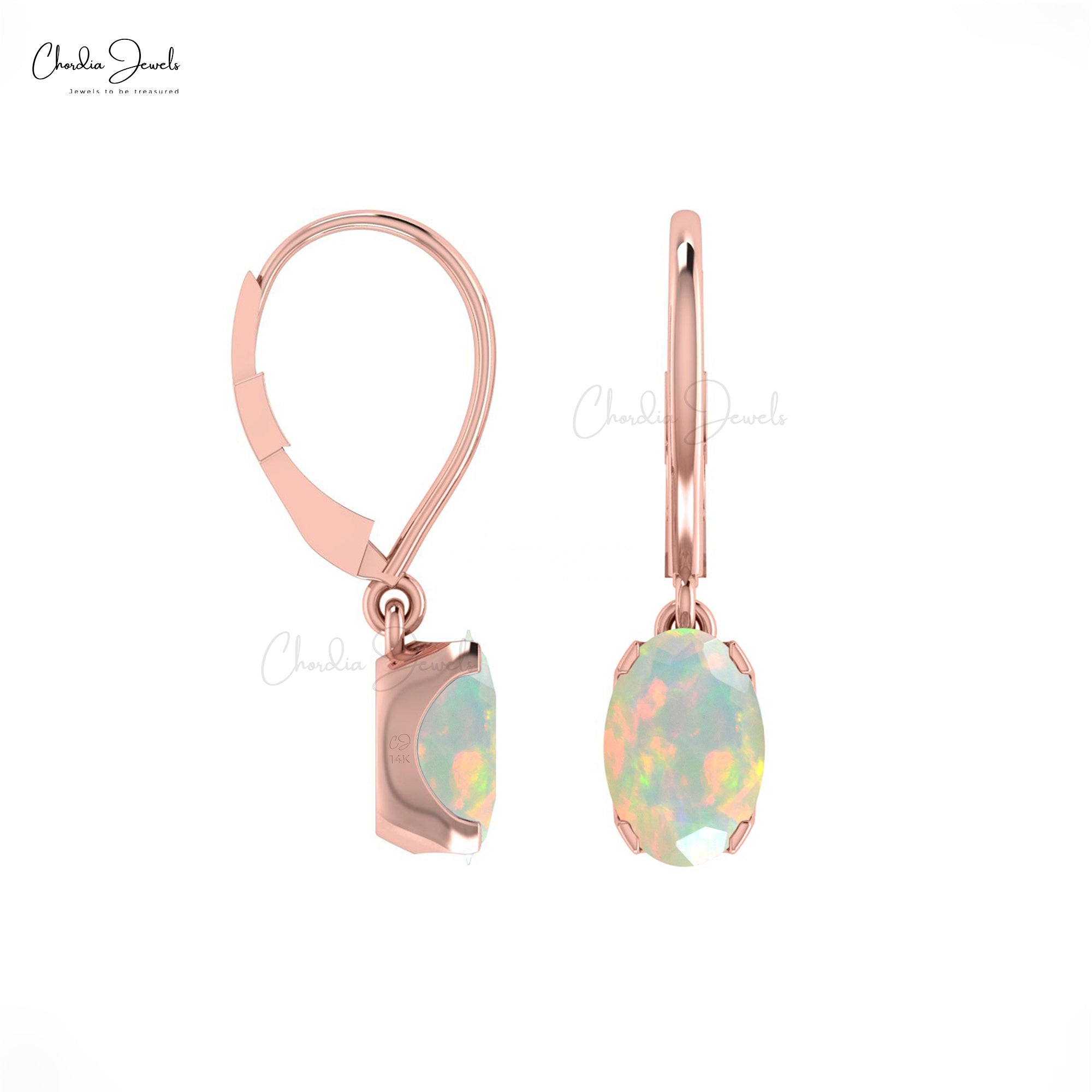 Elegant 14k Real Gold Leverback Earrings Natural 0.56ct Opal Gemstone Dangle Earring