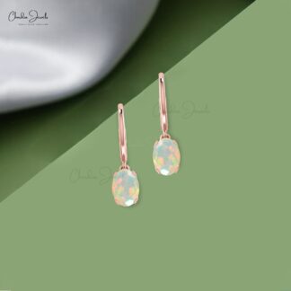 Elegant 14k Real Gold Leverback Earrings Natural 0.56ct Opal Gemstone Dangle Earring