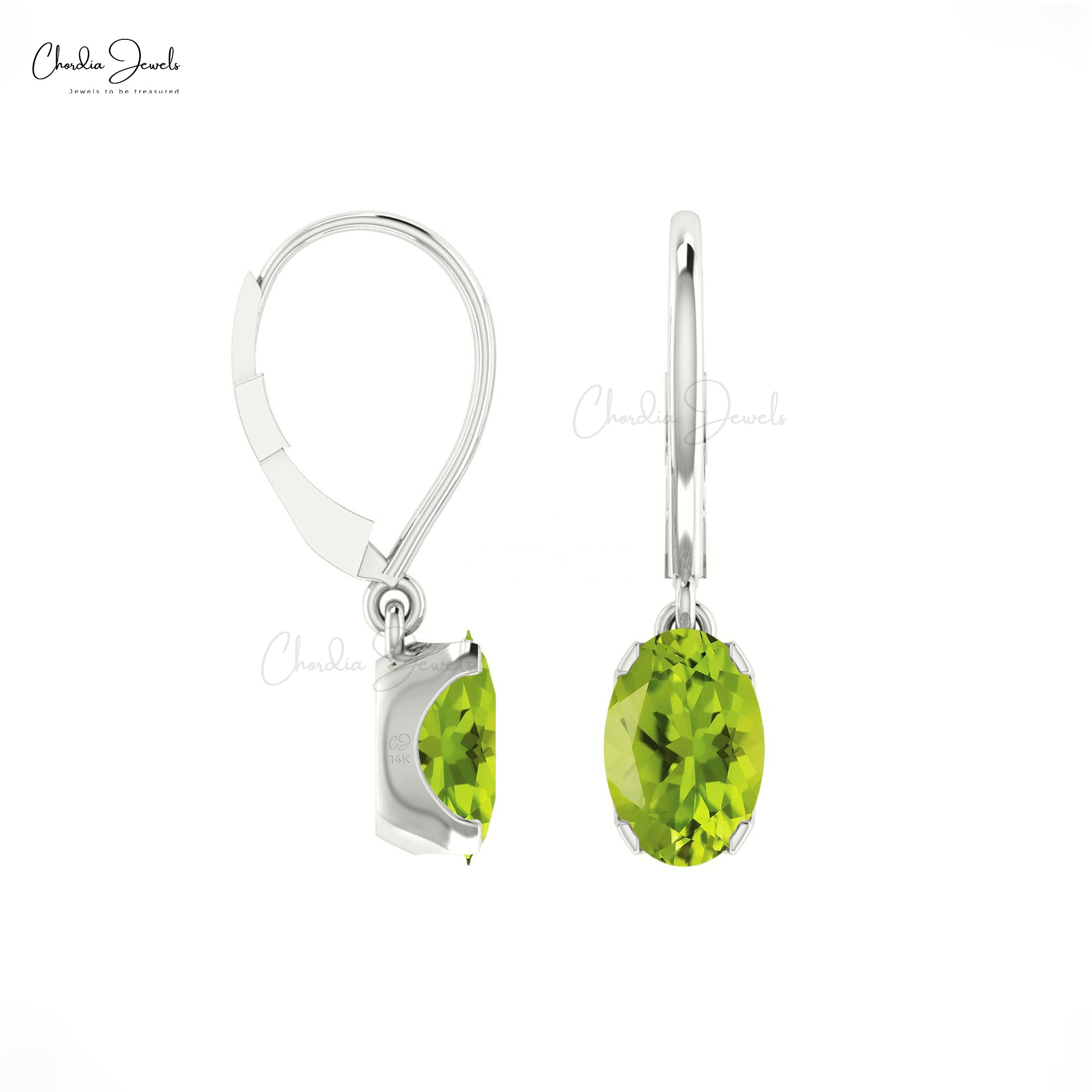 Dainty 1.1ct Peridot Gemstone Dangle Earrings 14k Gold August Birthstone Leverback Earring