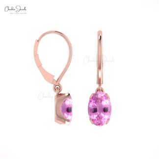Solid 14k Gold Pink Sapphire Dangle Earrings 1.16ct September Birthstone Light Weight Earring