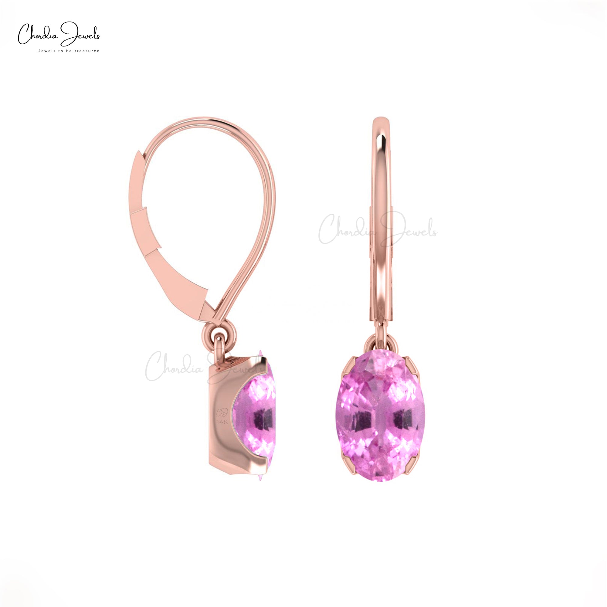 Solid 14k Gold Pink Sapphire Dangle Earrings 1.16ct September Birthstone Light Weight Earring