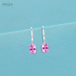 Solid 14k Gold Pink Sapphire Dangle Earrings 1.16ct September Birthstone Light Weight Earring