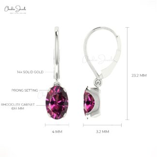 Authentic Rhodolite Garnet Dangle Earrings 14k Solid Gold 1.22ct Birthstone Leverback Earring