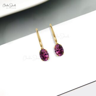 Authentic Rhodolite Garnet Dangle Earrings 14k Solid Gold 1.22ct Birthstone Leverback Earring