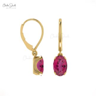 Natural Pink Tourmaline Earrings 6x4mm Oval Cut Gemstone Earrings 14k Solid Gold Dangle Earrings For Anniversary Gift