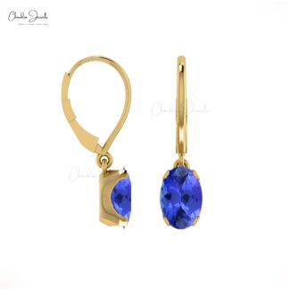 Oval Tanzanite Dangle Earrings in 14k Solid Gold December Birthstone Prong Set Earrings