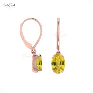 Natural 6x4mm Yellow Sapphire Dangle Earrings 14k Solid Gold Handmade Earrings For Wife