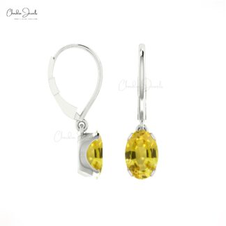 Natural 6x4mm Yellow Sapphire Dangle Earrings 14k Solid Gold Handmade Earrings For Wife