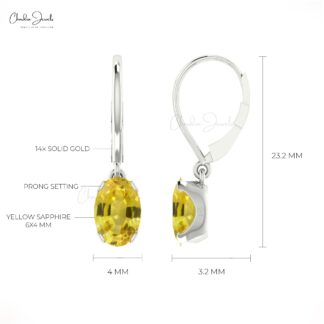 Natural 6x4mm Yellow Sapphire Dangle Earrings 14k Solid Gold Handmade Earrings For Wife