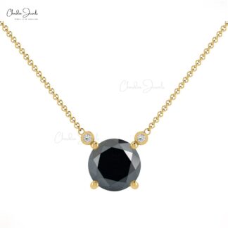Natural Black Diamond & White Diamond Necklace, 14k Solid Gold Necklace, 6mm Round Faceted April Birthstone Necklace, Wedding Gift for Her