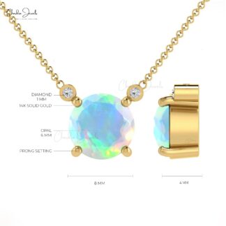 Trilogy Unique Chain Necklace In 14k Pure Yellow Gold Fire Opal G-H Diamond Necklaces