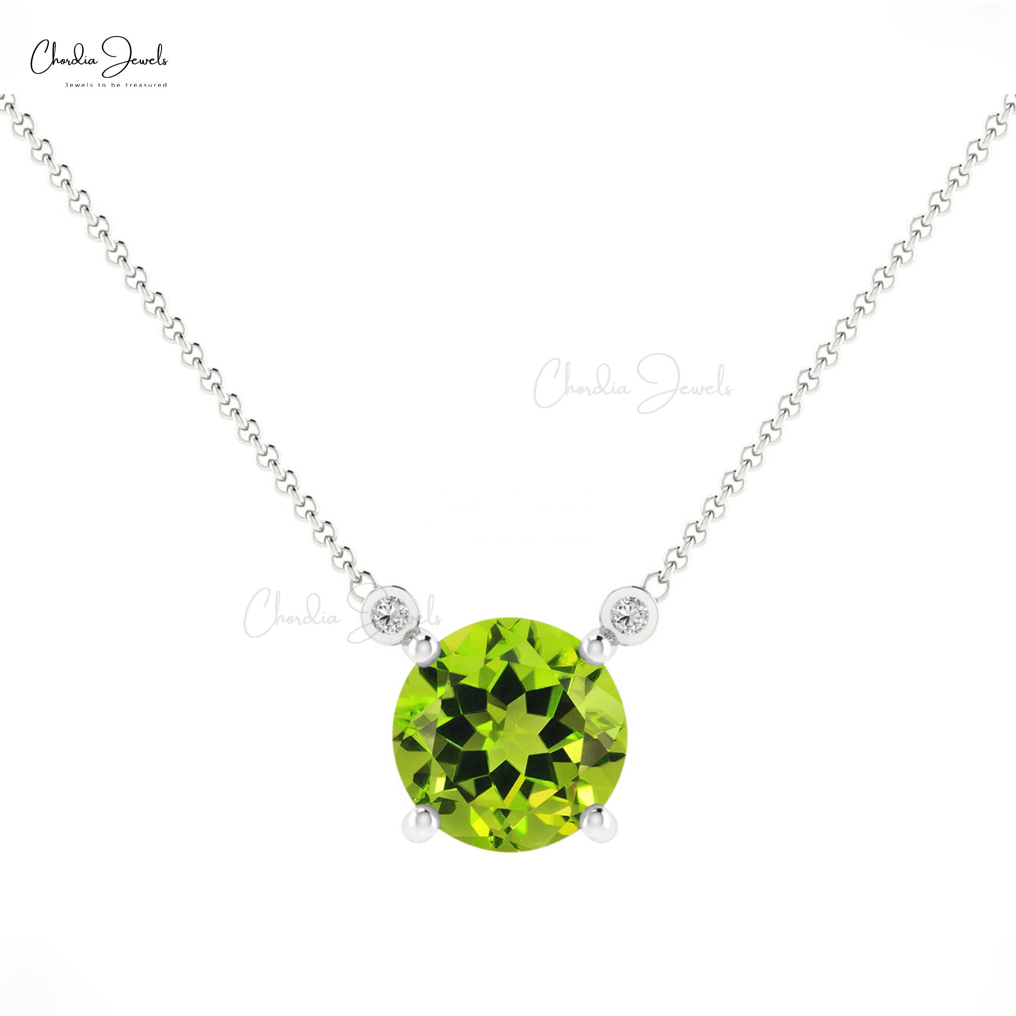 Solitaire Necklace With Genuine 0.5ct Peridot & Diamond Accents 14k Solid Gold August Birthstone Necklace