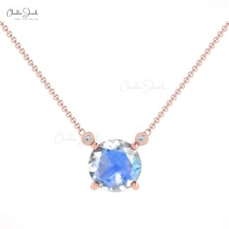 Trilogy Necklace In 14k Real Gold Genuine Moonstone & Diamond Accents Necklace For Mother’s Day