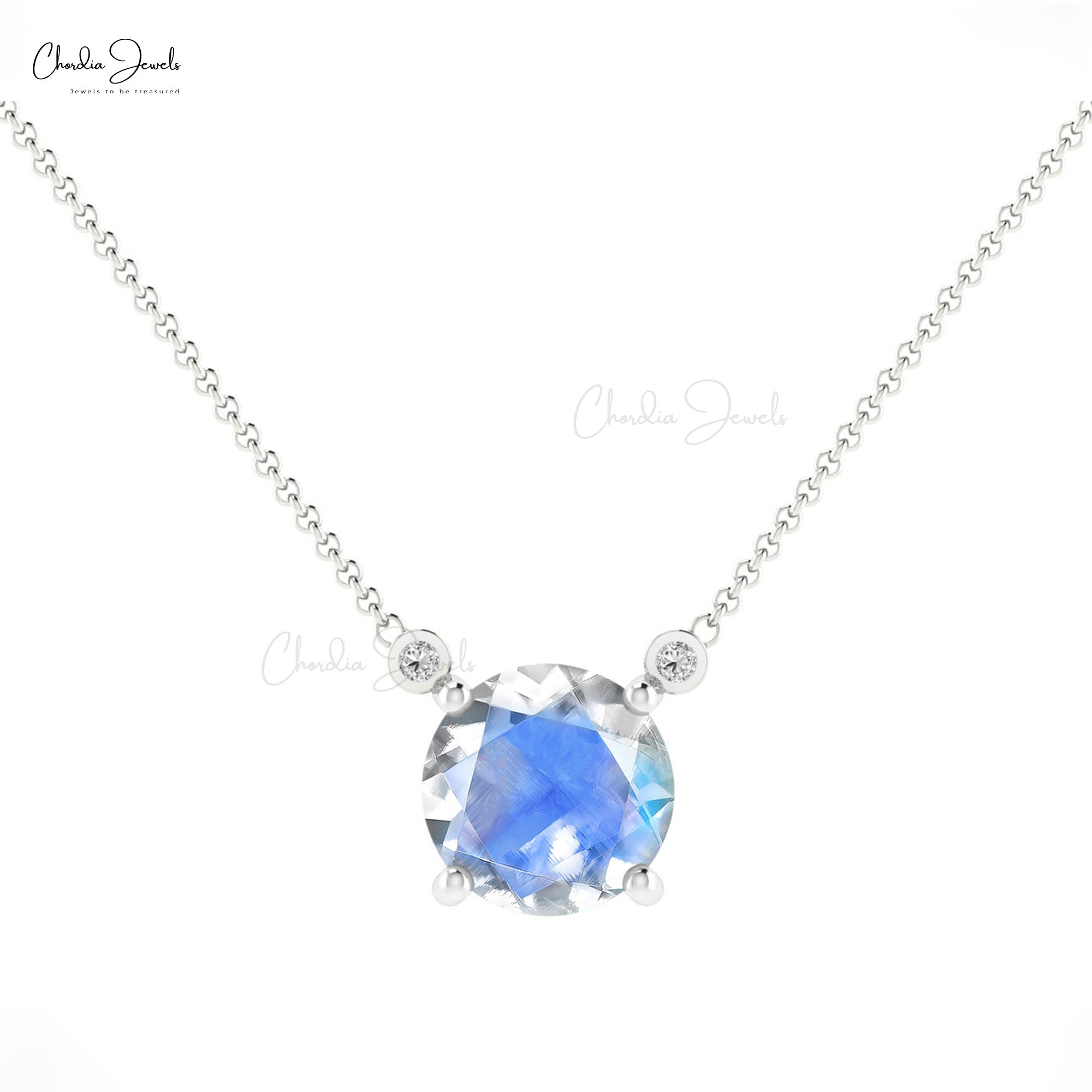 Trilogy Necklace In 14k Real Gold Genuine Moonstone & Diamond Accents Necklace For Mother’s Day