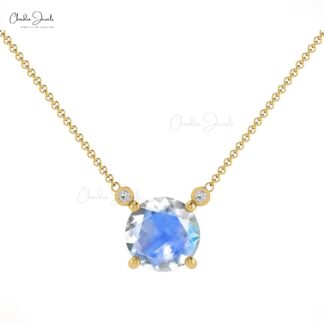 Trilogy Necklace In 14k Real Gold Genuine Moonstone & Diamond Accents Necklace For Mother’s Day