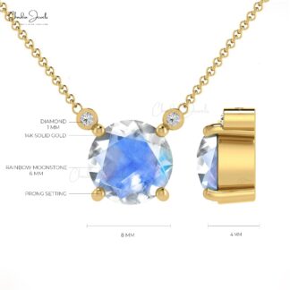Trilogy Necklace In 14k Real Gold Genuine Moonstone & Diamond Accents Necklace For Mother’s Day