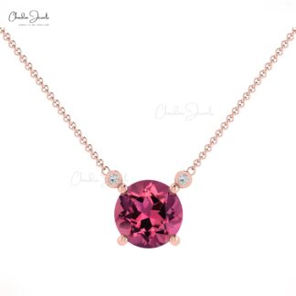Natural Pink Tourmaline & Diamond Accents 3-Stone Necklace