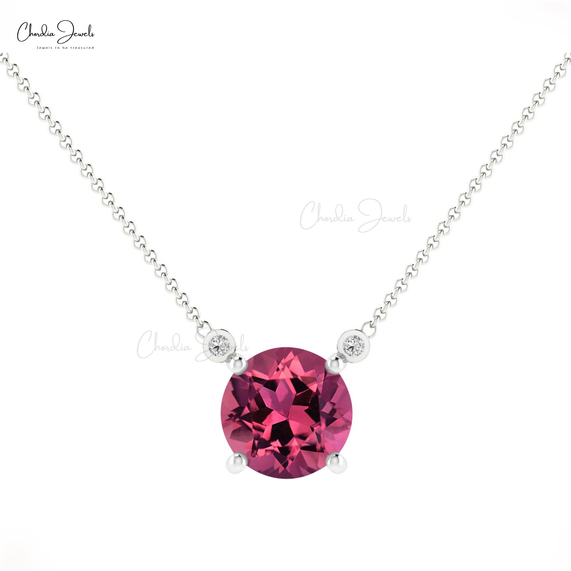 Natural Pink Tourmaline & Diamond Accents 3-Stone Necklace