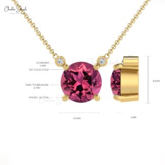 Natural Pink Tourmaline & Diamond Accents 3-Stone Necklace