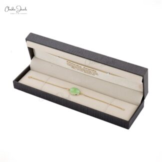 Real 14k Yellow Gold Chain Bracelets With 20 Ct Prehnite And Diamond Bezel Set Bracelets