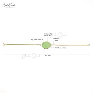 Real 14k Yellow Gold Chain Bracelets With 20 Ct Prehnite And Diamond Bezel Set Bracelets